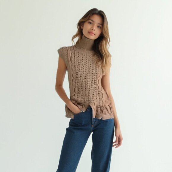 ❤️Mango Elegant Tan Cable Knit Sweater Vest M - Picture 1 of 9